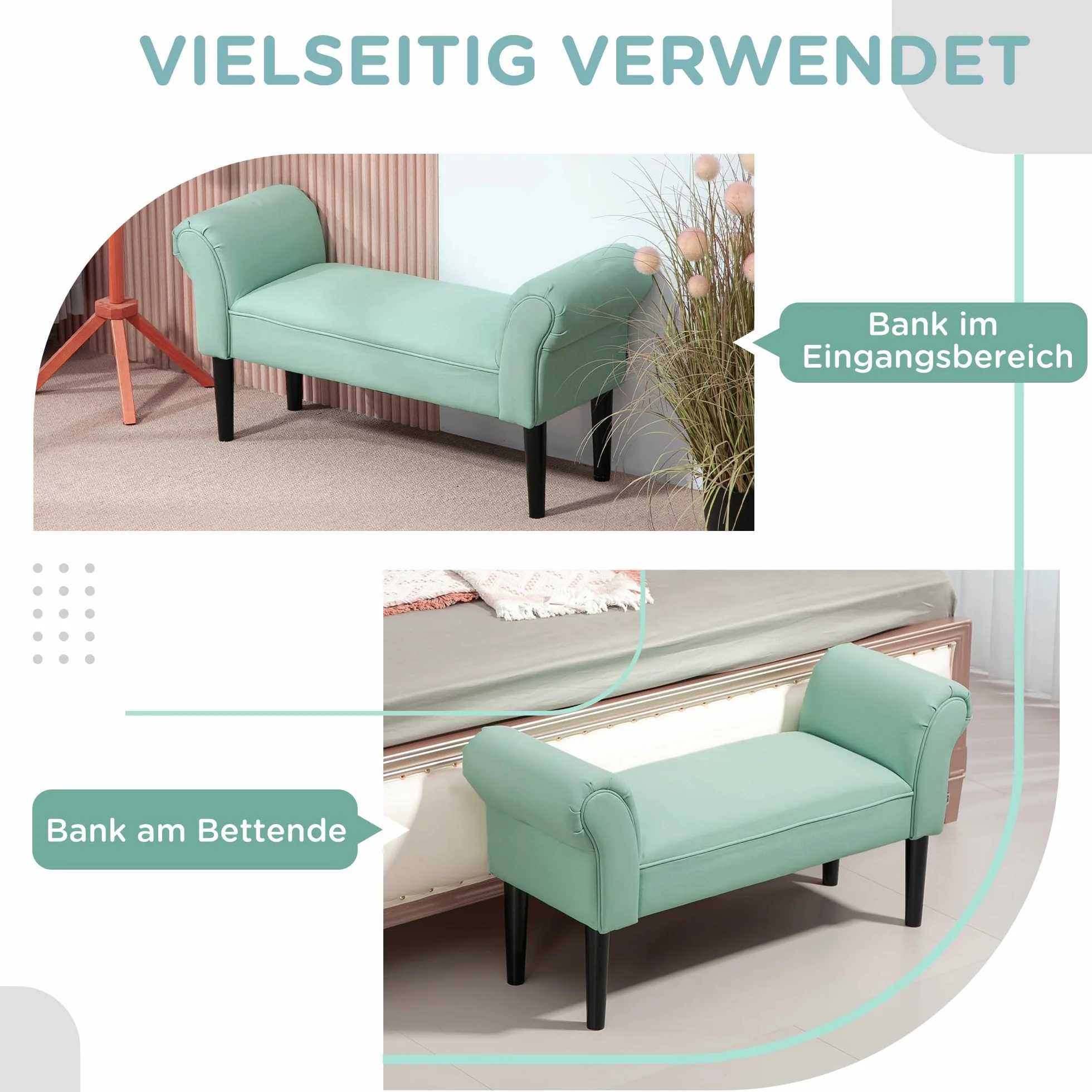 HOMCOM Ławka tapicerowana z materiału żaglowego, podłokietnik, ławka do przedpokoju z drewnianą ramą, ławka na buty do sypialni, salonu, korytarza, 102 x 36 x 51 cm, szaro-biała