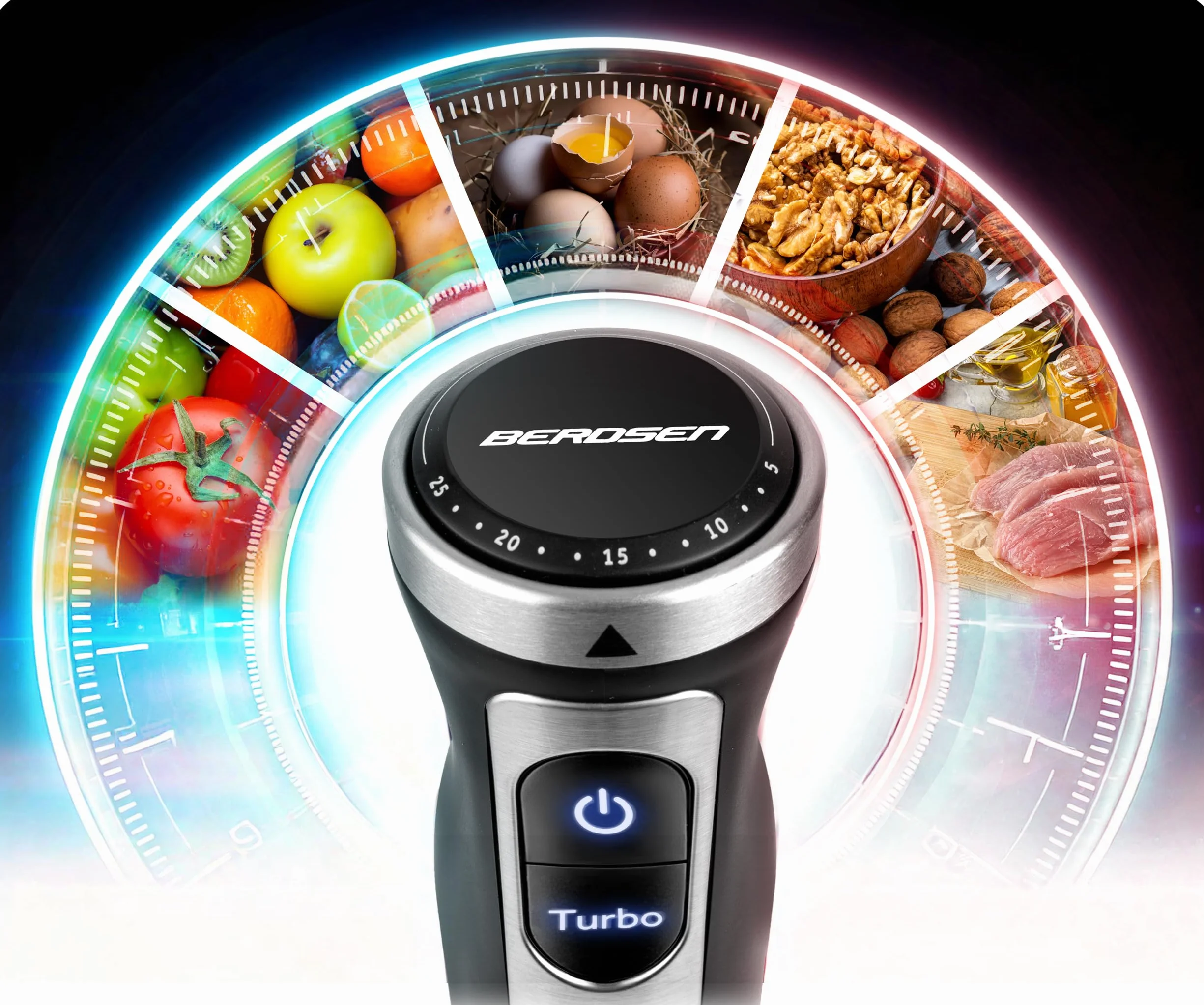 Berdsen Blender Ręczny 1500W Wielofunkcyjny 800 ml Stal Tworzywo Sztuczne Czarno-Szary